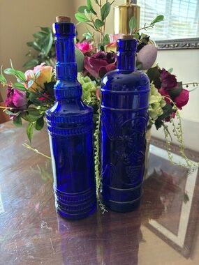 Cobalt Blue Decorative Glass Bottle Set - Timeless Accent